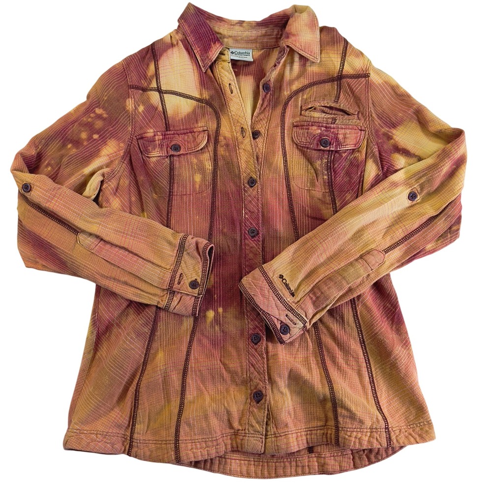 Columbia Button Down‎ Shirt Bleach Tie Dye Flannel Outdoor Western Style M